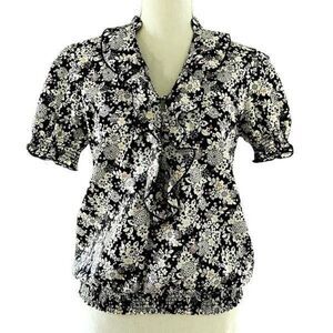 Sanctuary Black & White Floral Ruffle Blouse S